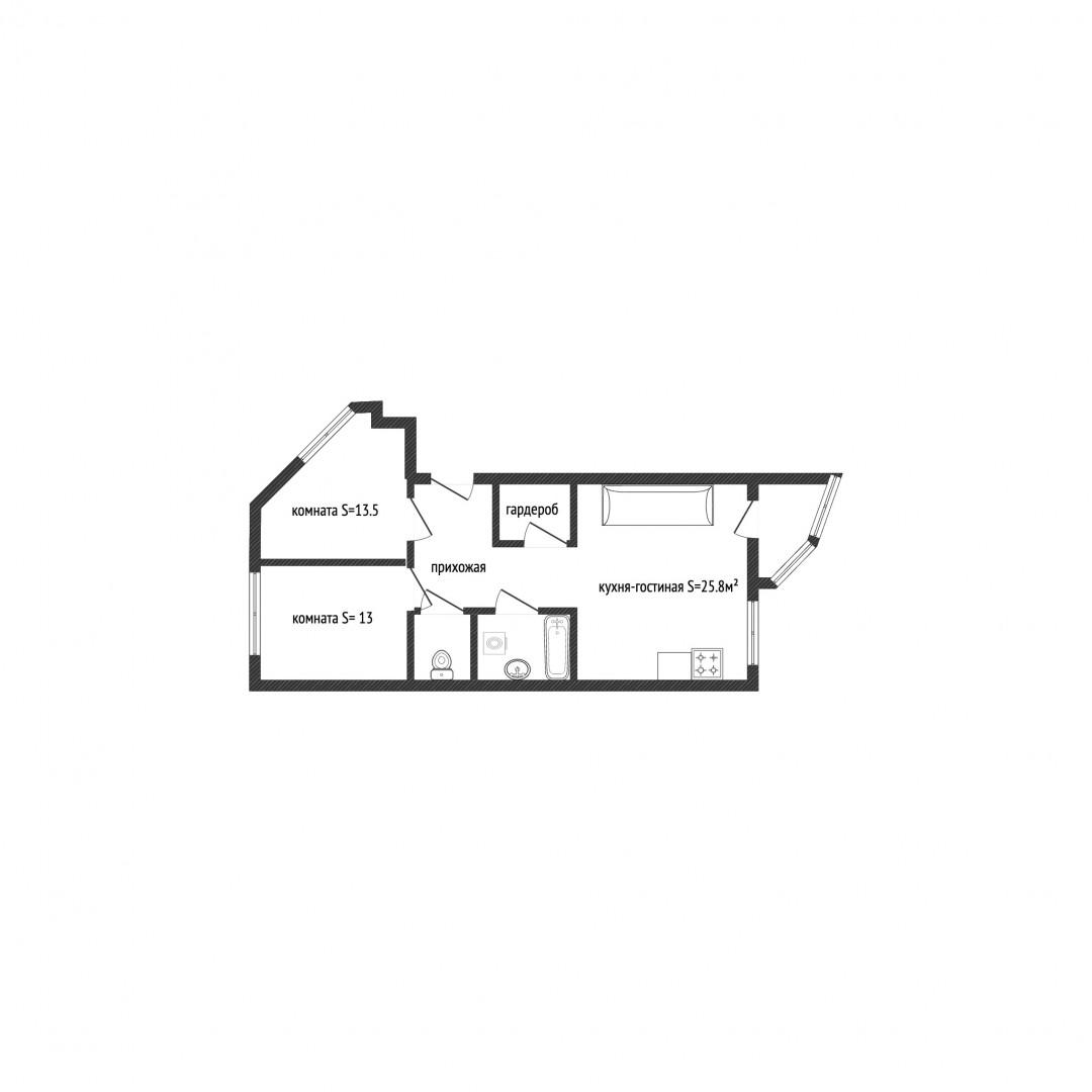 2-комнатная 71 м2 в ЖК undefined корпус null этаж 8