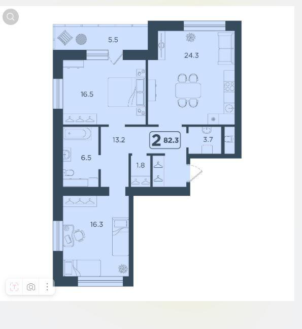 2-комнатная 82.5 м2 в ЖК undefined корпус null этаж 7