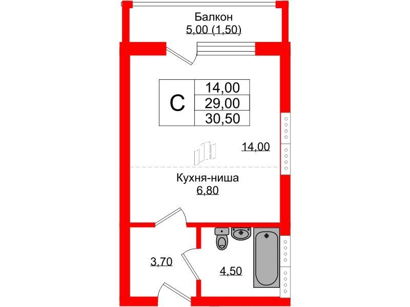 Студия 30 м2 в ЖК Теодор Кроне корпус null этаж 5