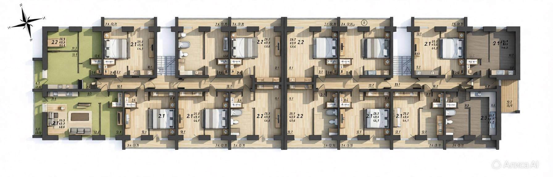 2-комнатная 44.1 м2 в ЖК undefined корпус null этаж 2