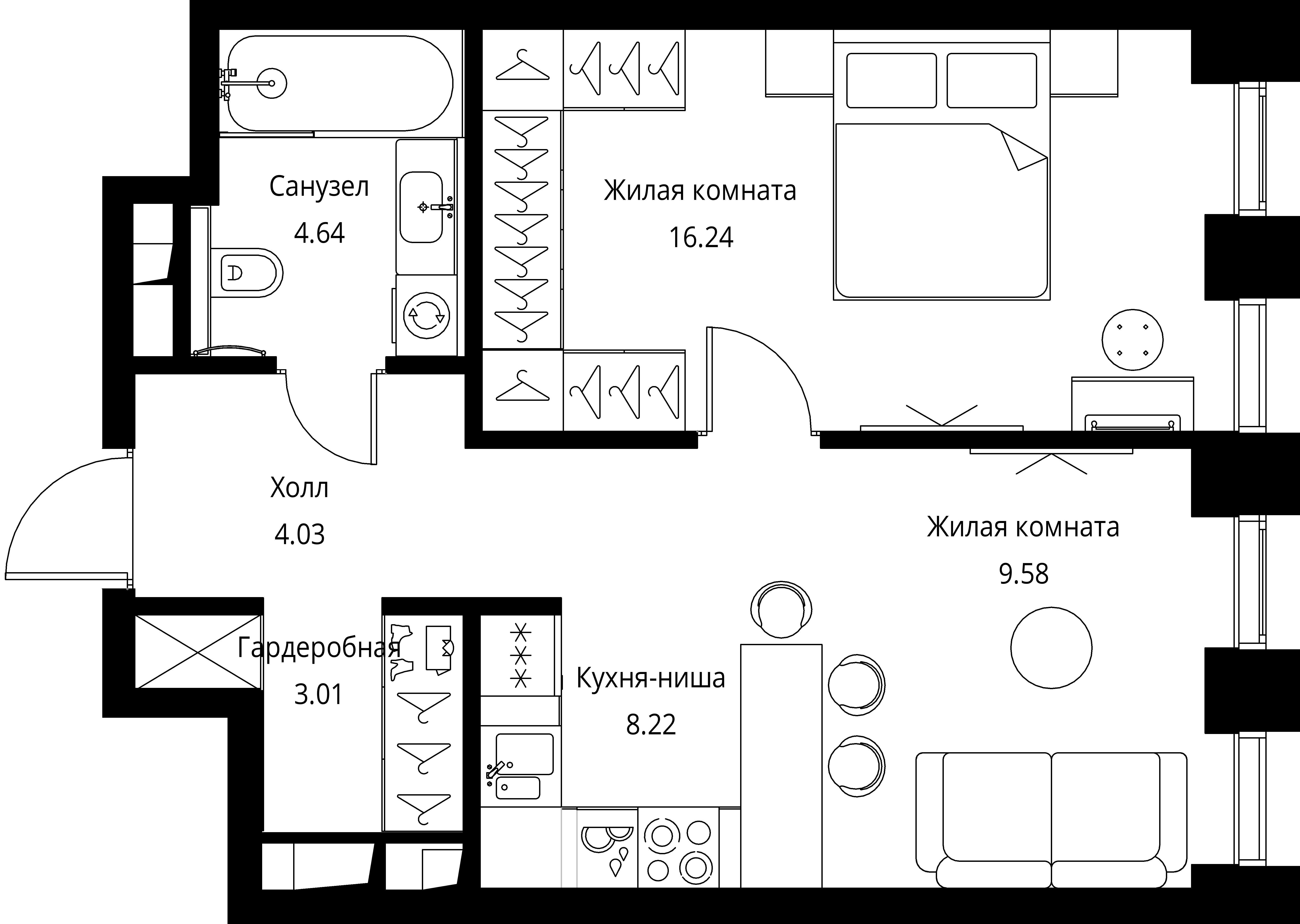 1-комнатная 45 м2 в ЖК Сити Бэй корпус null этаж 5