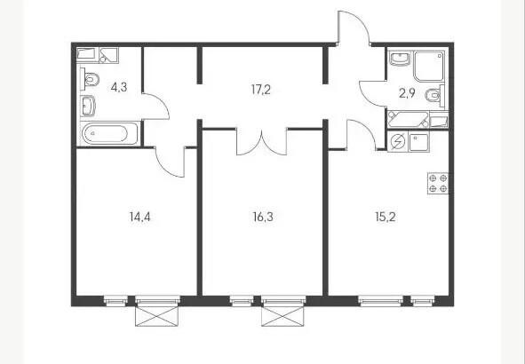2-комнатная 70.1 м2 в ЖК undefined корпус null этаж 6