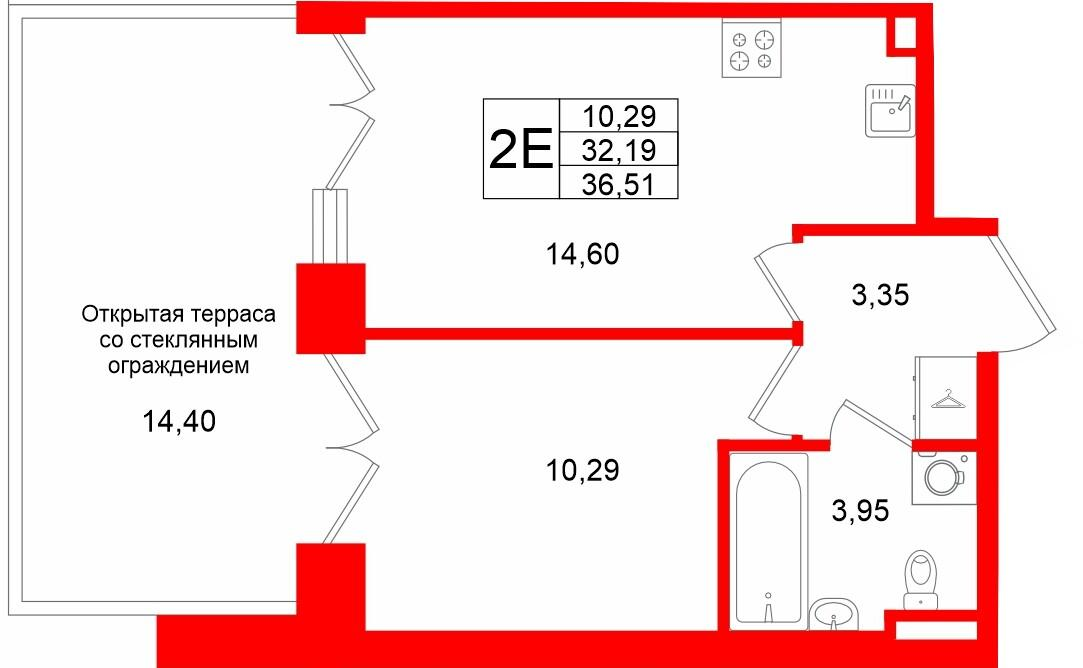 1-комнатная 32 м2 в ЖК Аристократ корпус null этаж 1