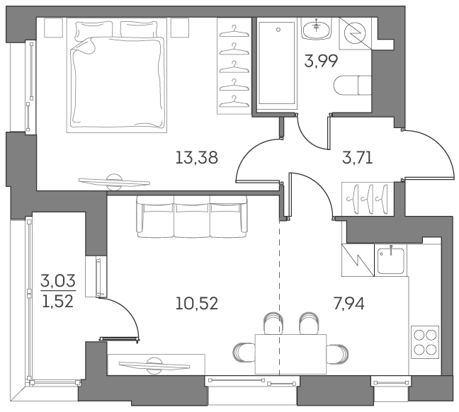 Студия 41 м2 в ЖК Аквилон Beside 2.0 корпус null этаж 19
