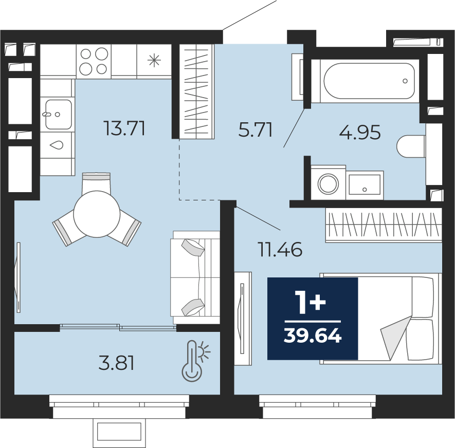 1-комнатная 39 м2 в ЖК Беринг корпус null этаж 2