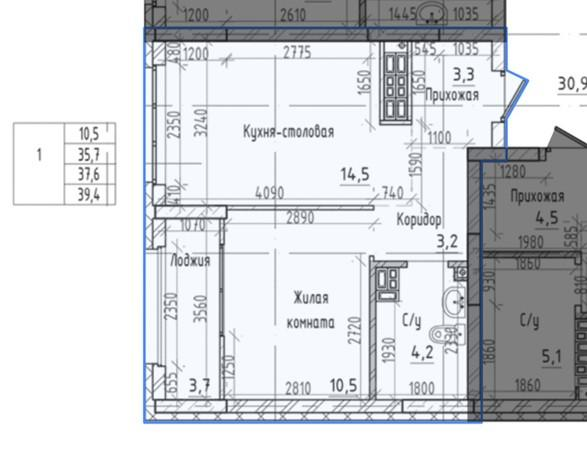 1-комнатная 37.6 м2 в ЖК undefined корпус null этаж 15