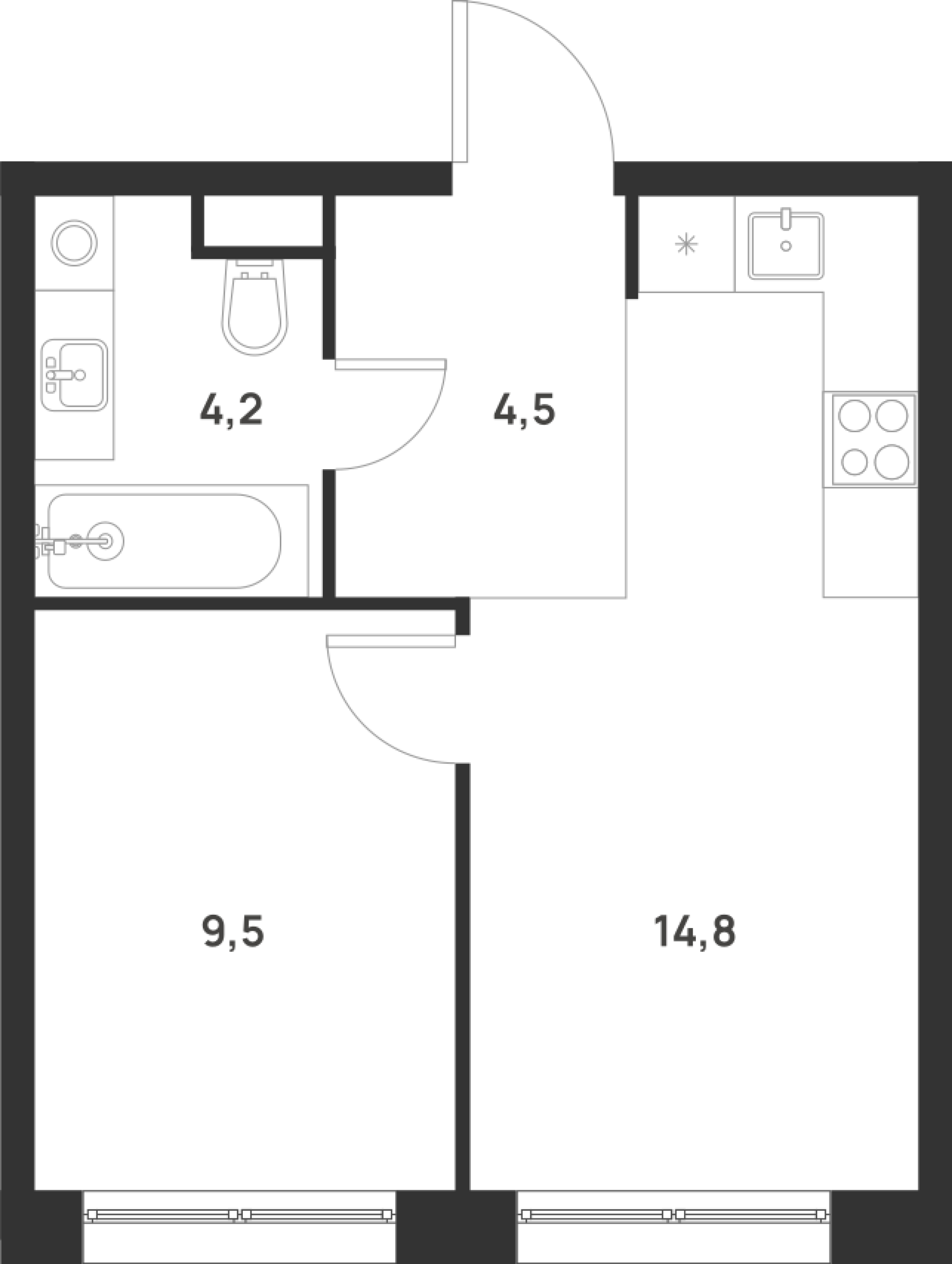 1-комнатная 33 м2 в ЖК Форевиль корпус null этаж 3