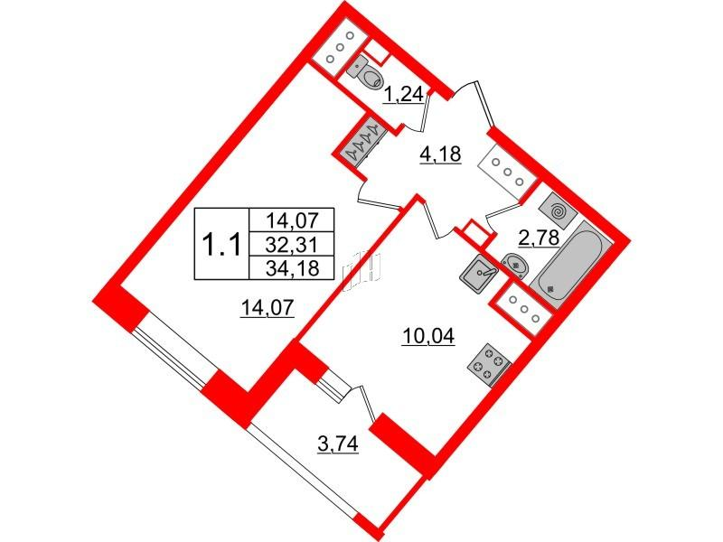 1-комнатная 32 м2 в ЖК Pulse Premier корпус null этаж 12