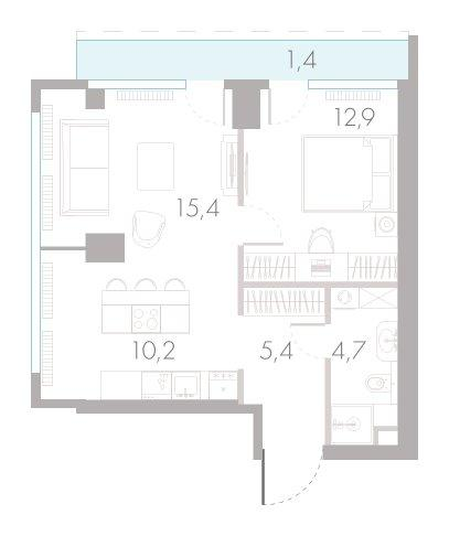 2-комнатная 49 м2 в ЖК River Park Towers Кутузовский корпус null этаж 11