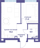 1-комнатная 40 м2 в ЖК Событие корпус null этаж 6