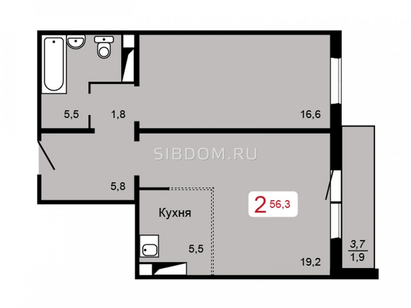 2-комнатная 56.3 м2 в ЖК undefined корпус null этаж 14