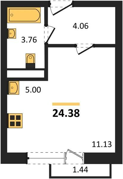 Студия 24.4 м2 в ЖК undefined корпус null этаж 3
