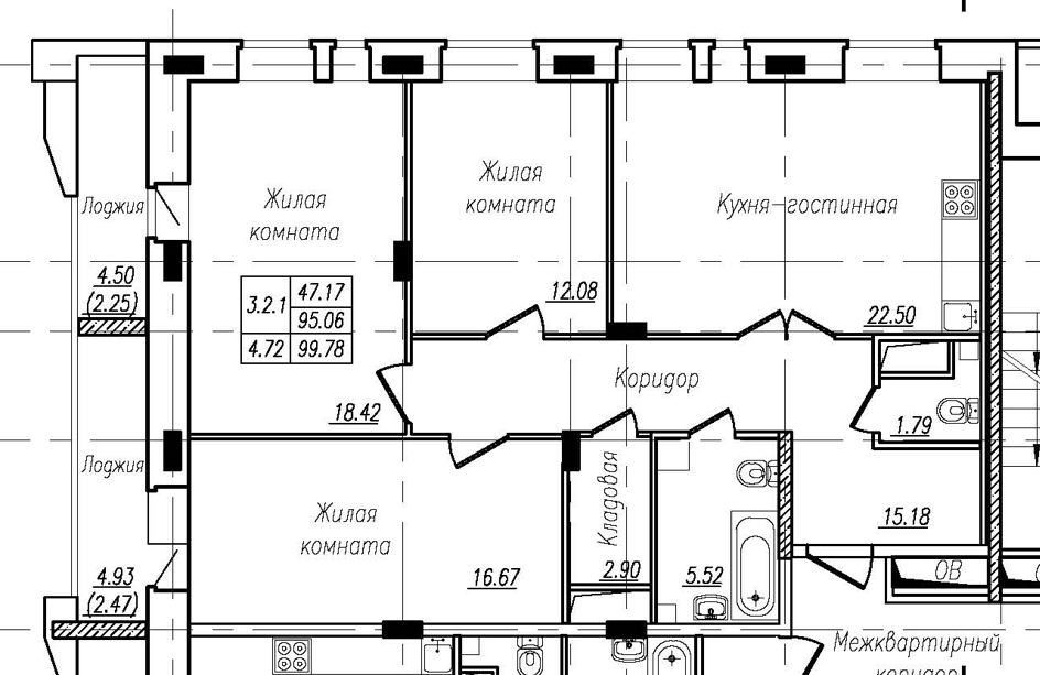 3-комнатная 99 м2 в ЖК Николаевский парк корпус null этаж 9