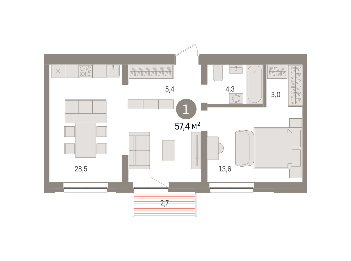 1-комнатная 56 м2 в ЖК Речной порт корпус null этаж 6