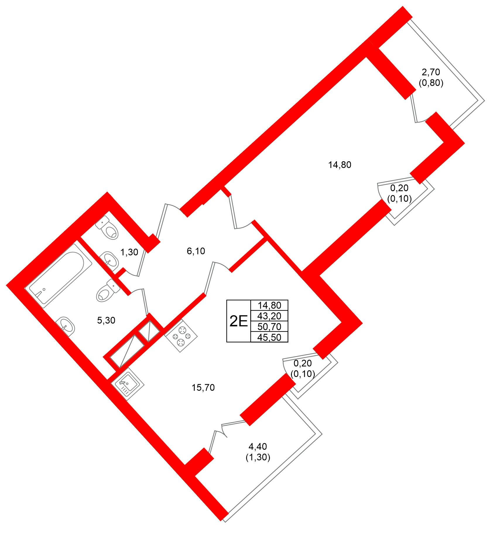 1-комнатная 45 м2 в ЖК Фридланд корпус null этаж 7