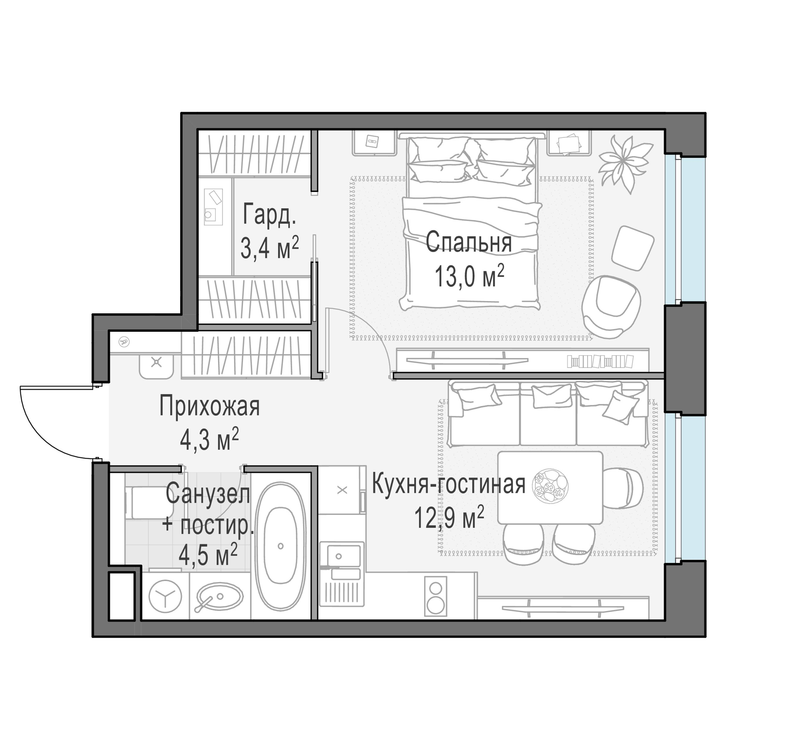 1-комнатная 38 м2 в ЖК Жилые кварталы «Белый Град» корпус null этаж 12