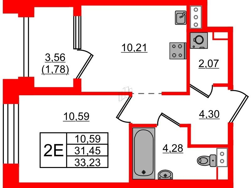 1-комнатная 33 м2 в ЖК Знатный корпус null этаж 9
