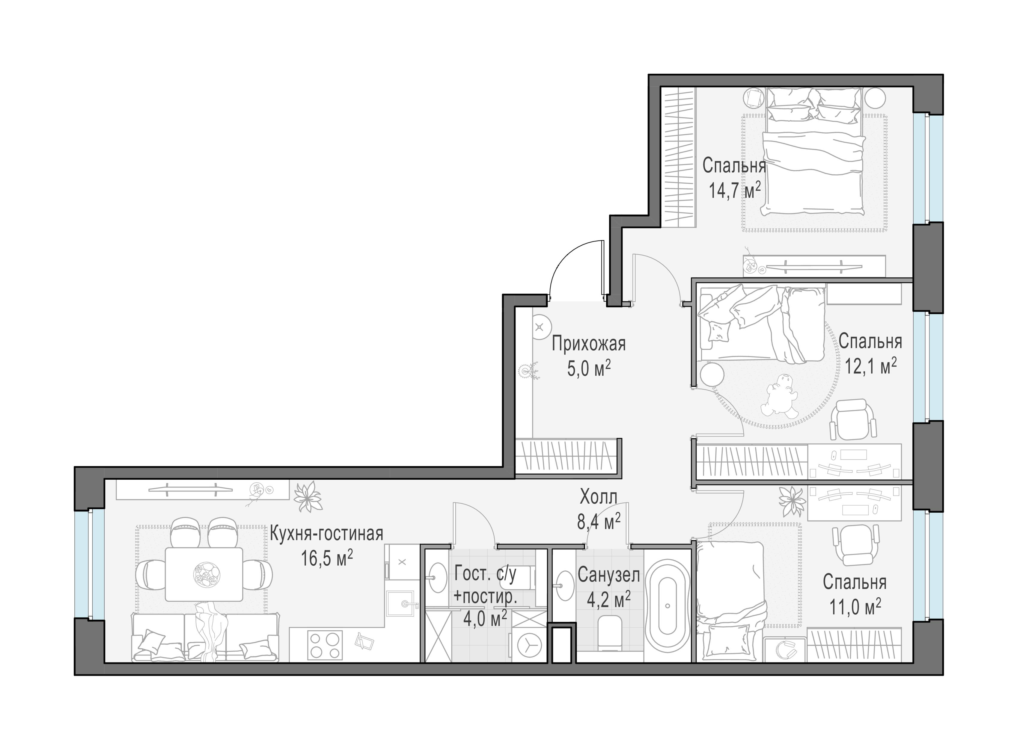 3-комнатная 75 м2 в ЖК Жилые кварталы «Белый Град» корпус null этаж 20