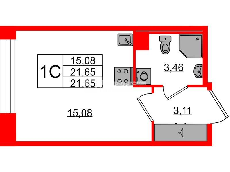 Студия 21 м2 в ЖК Астра Континенталь корпус null этаж 2