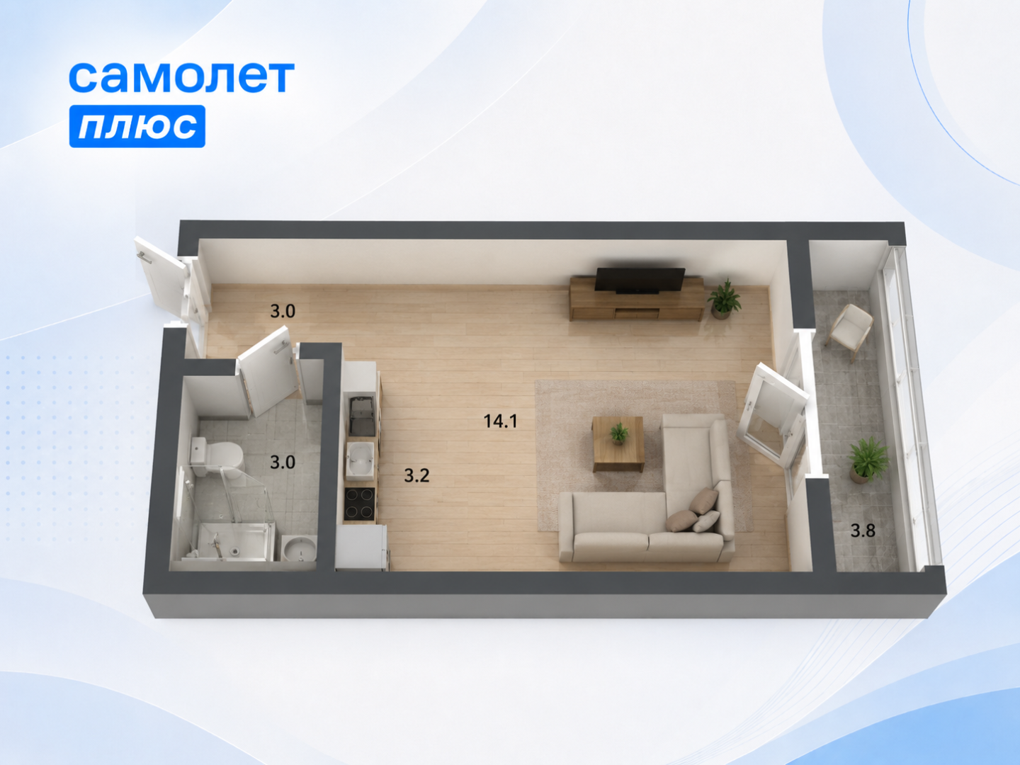 Студия 23.3 м2 в ЖК undefined корпус null этаж 13