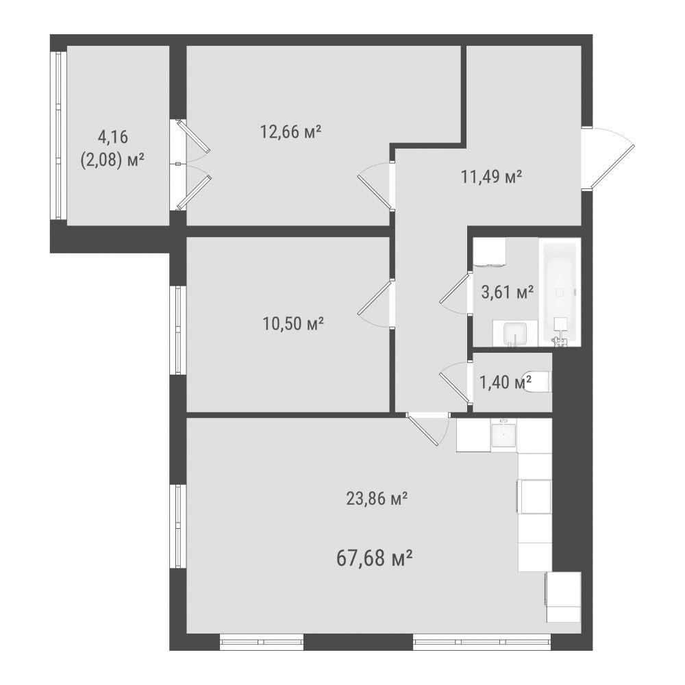 2-комнатная 65 м2 в ЖК Зеленая планета на Мира корпус null этаж 13
