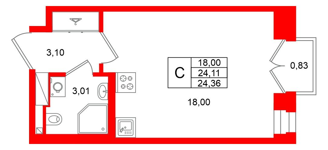 Студия 24 м2 в ЖК Аристократ корпус null этаж 7