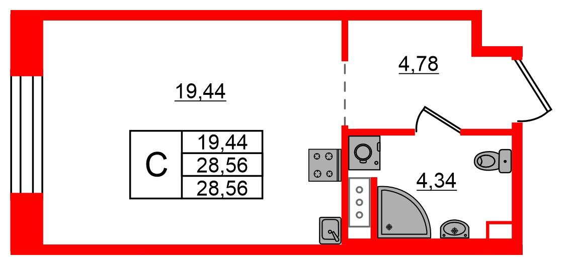 Студия 28 м2 в ЖК Знатный корпус null этаж 10