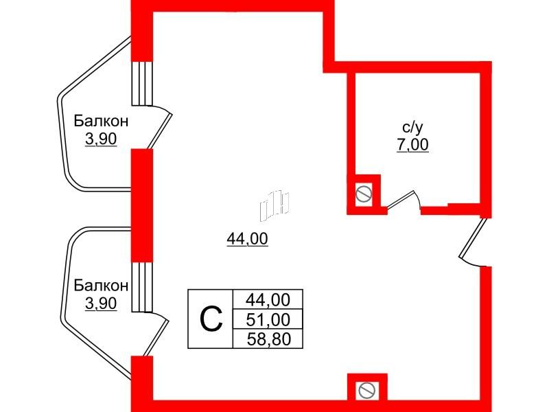 Студия 58 м2 в ЖК Русь-2 корпус null этаж 5