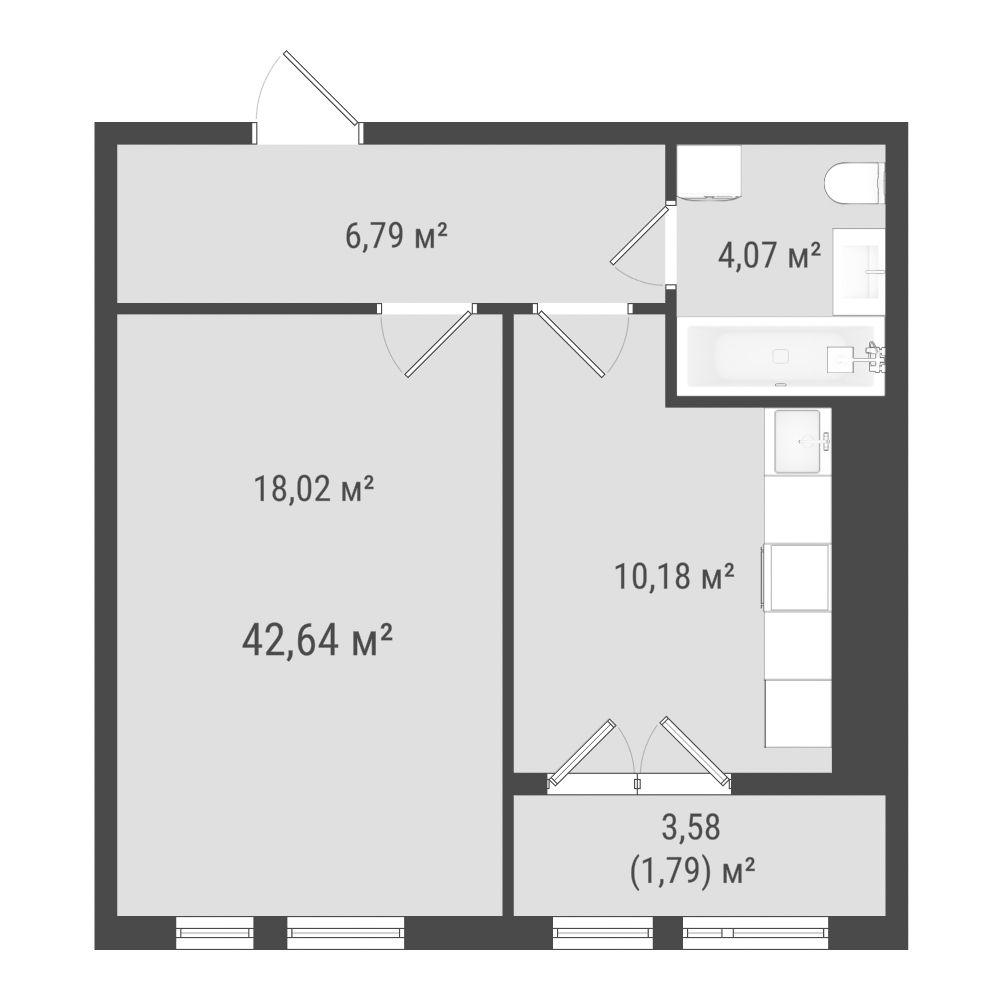 1-комнатная 40 м2 в ЖК Зеленая планета на Мира корпус null этаж 4