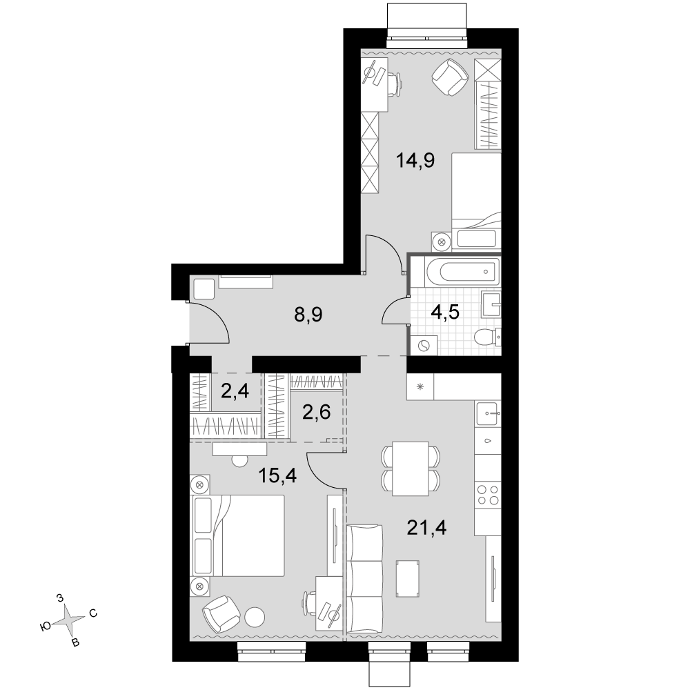 3-комнатная 70 м2 в ЖК Дубровицы Клаб корпус null этаж 4