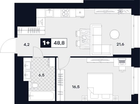 1-комнатная 48 м2 в ЖК U2 корпус null этаж 13