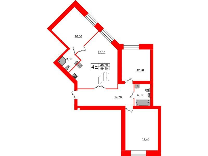 3-комнатная 99 м2 в ЖК Листва корпус null этаж 2