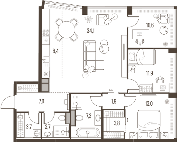 4-комнатная 105 м2 в ЖК High Life корпус null этаж 36