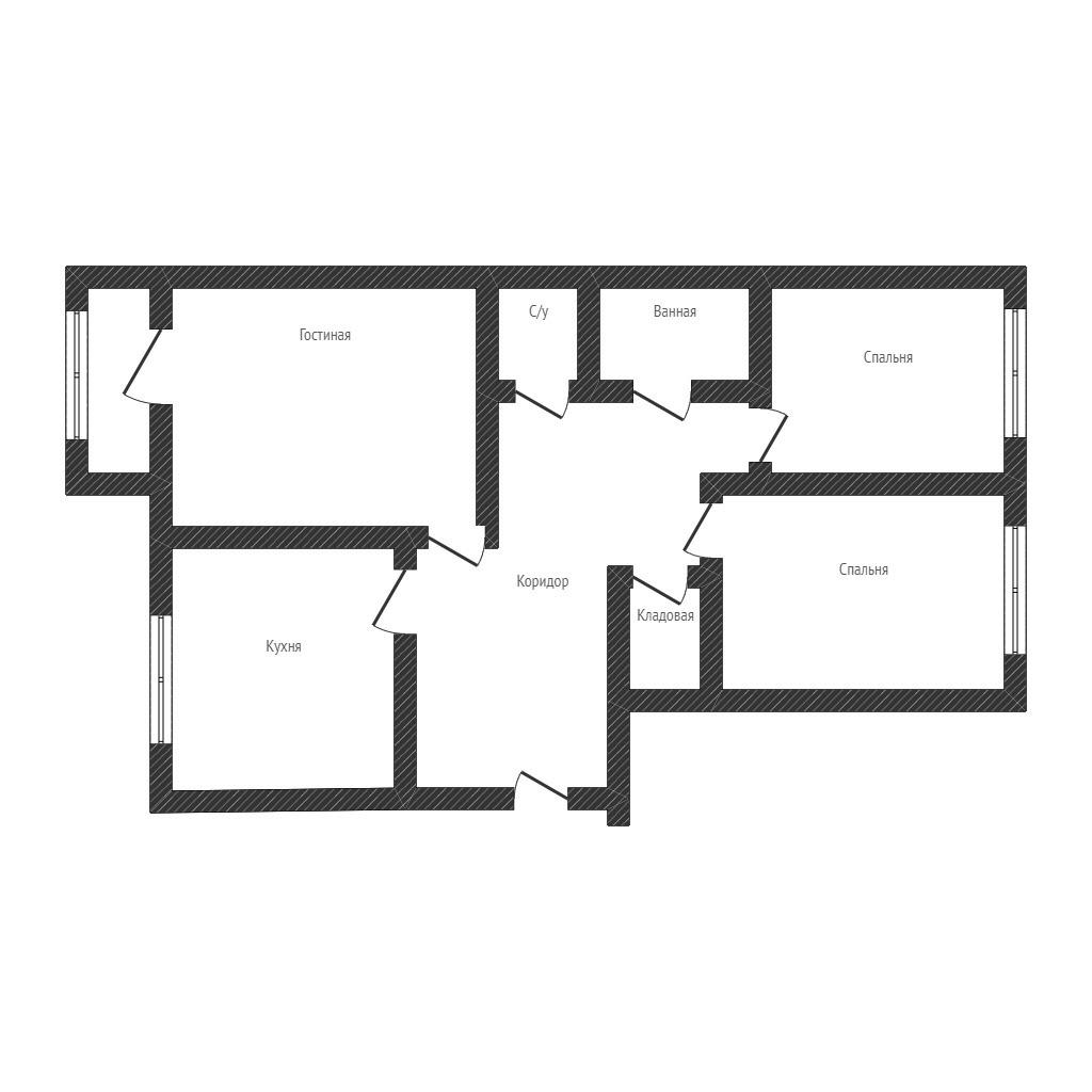 3-комнатная 61 м2 в ЖК undefined корпус null этаж 1
