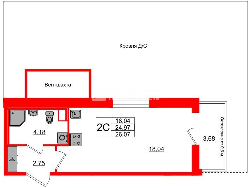 Студия 24 м2 в ЖК Астра Континенталь корпус null этаж 3