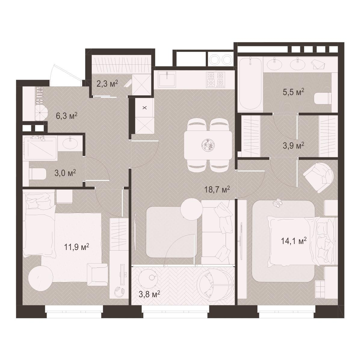 2-комнатная 69 м2 в ЖК Окская стрелка корпус null этаж 7