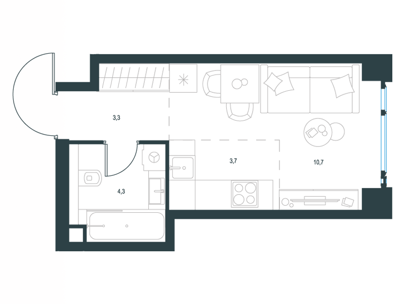 Студия 22 м2 в ЖК Level Мичуринский корпус null этаж 4