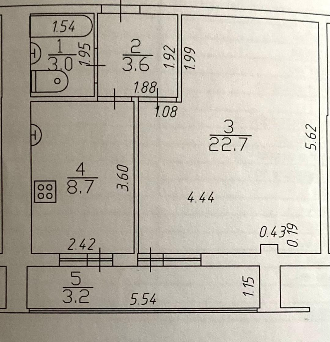 1-комнатная 38 м2 в ЖК undefined корпус null этаж 7