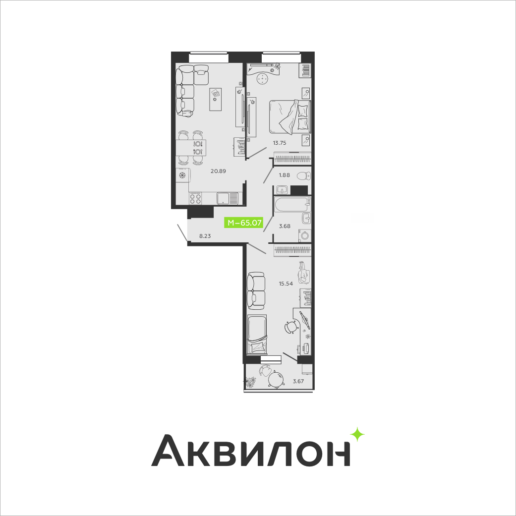 Студия 65 м2 в ЖК Аквилон SAGE корпус null этаж 15