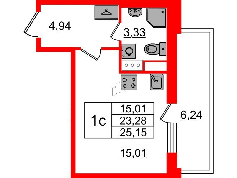 Студия 23 м2 в ЖК Бионика Заповедная корпус null этаж 12