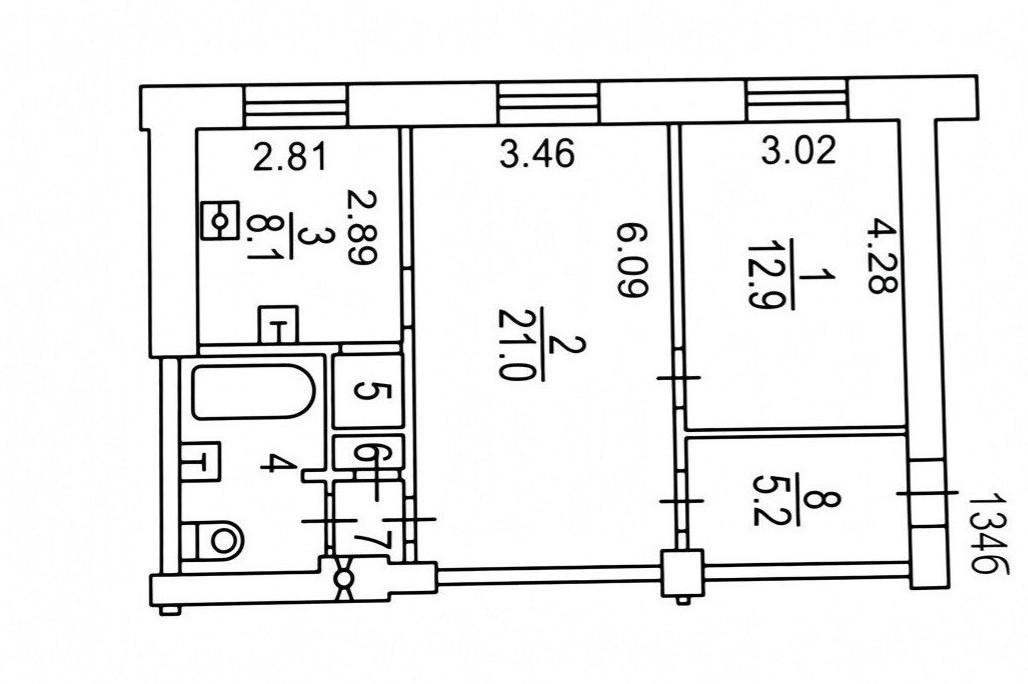 2-комнатная 55.1 м2 в ЖК undefined корпус null этаж 2