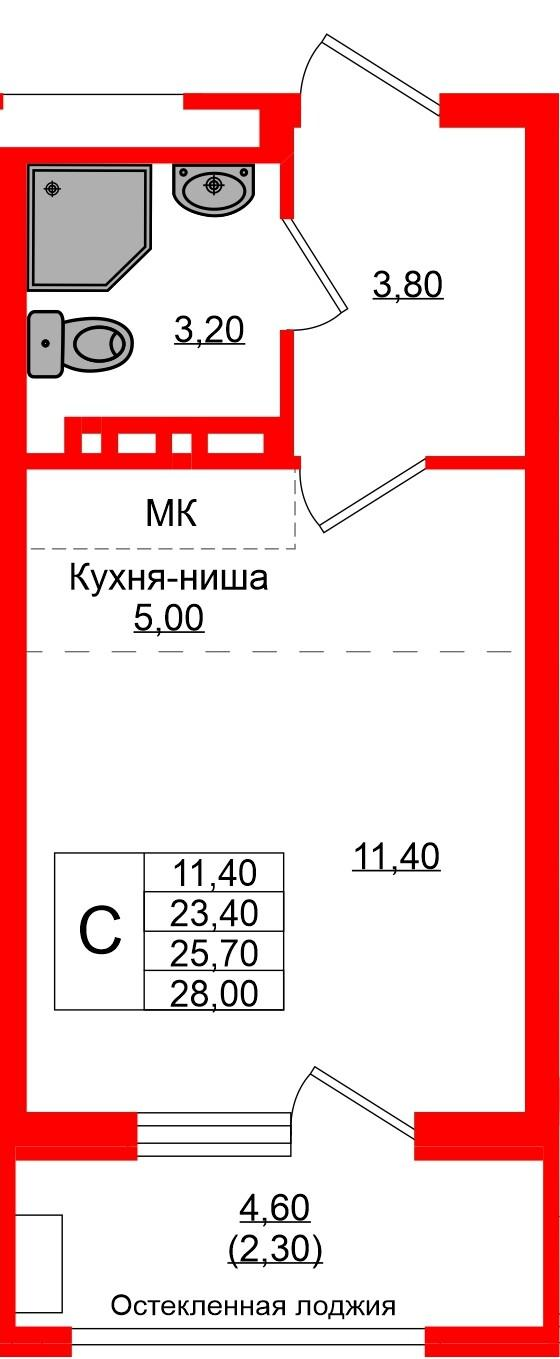 Студия 25 м2 в ЖК Кроны и Волны корпус null этаж 1