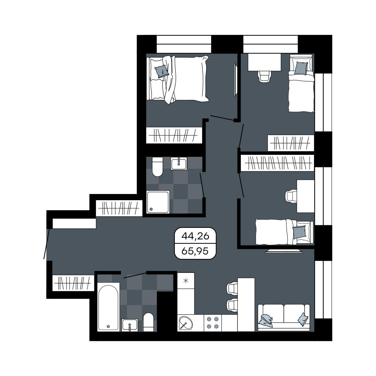 Студия 65 м2 в ЖК Парк Авеню корпус null этаж 7