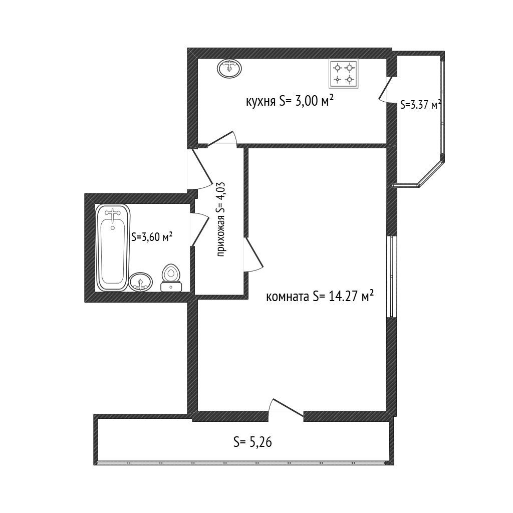 1-комнатная 34.4 м2 в ЖК undefined корпус null этаж 3