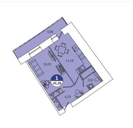 1-комнатная 38.9 м2 в ЖК undefined корпус null этаж 6