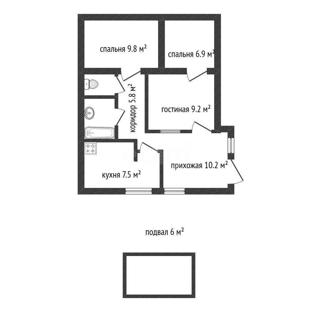 2-комнатная 52 м2 в ЖК undefined корпус null этаж -1