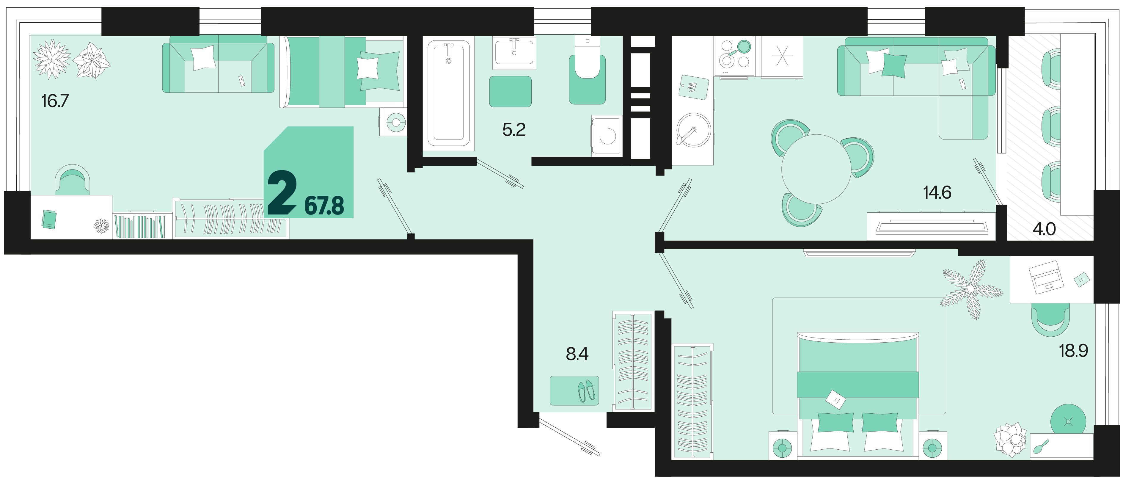 2-комнатная 67 м2 в ЖК Первое место корпус null этаж 13