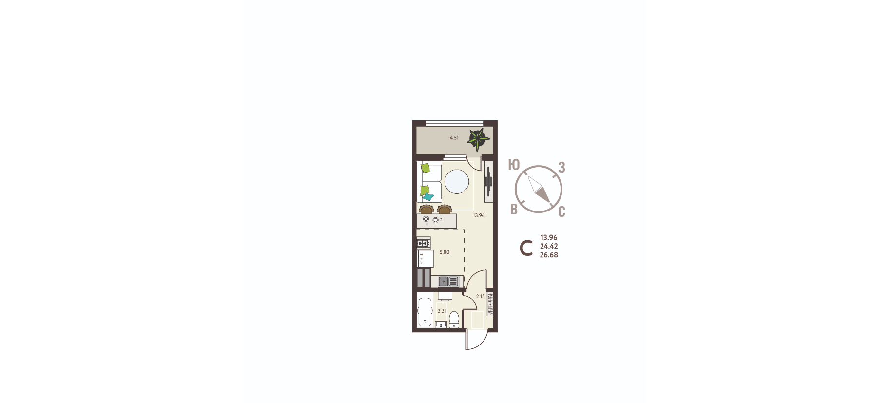 Студия 26.7 м2 в ЖК undefined корпус null этаж 5