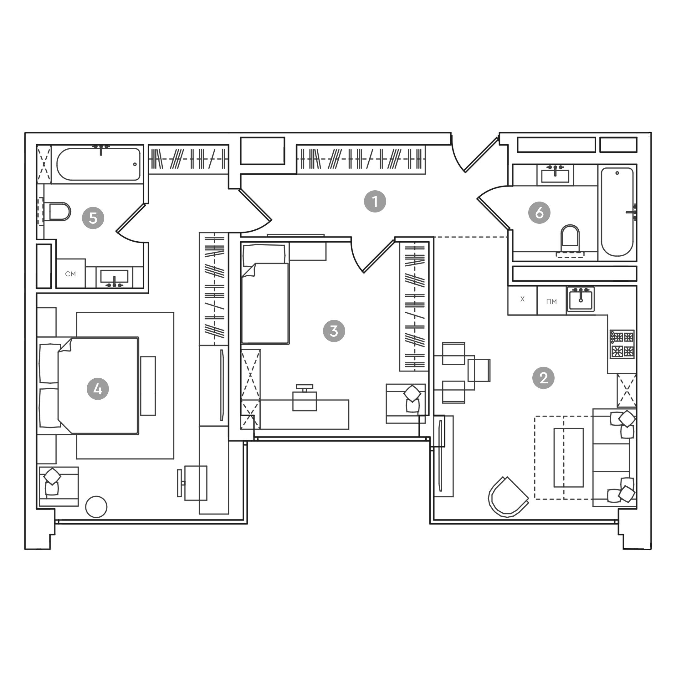 3-комнатная 79 м2 в ЖК RED7 корпус null этаж 17