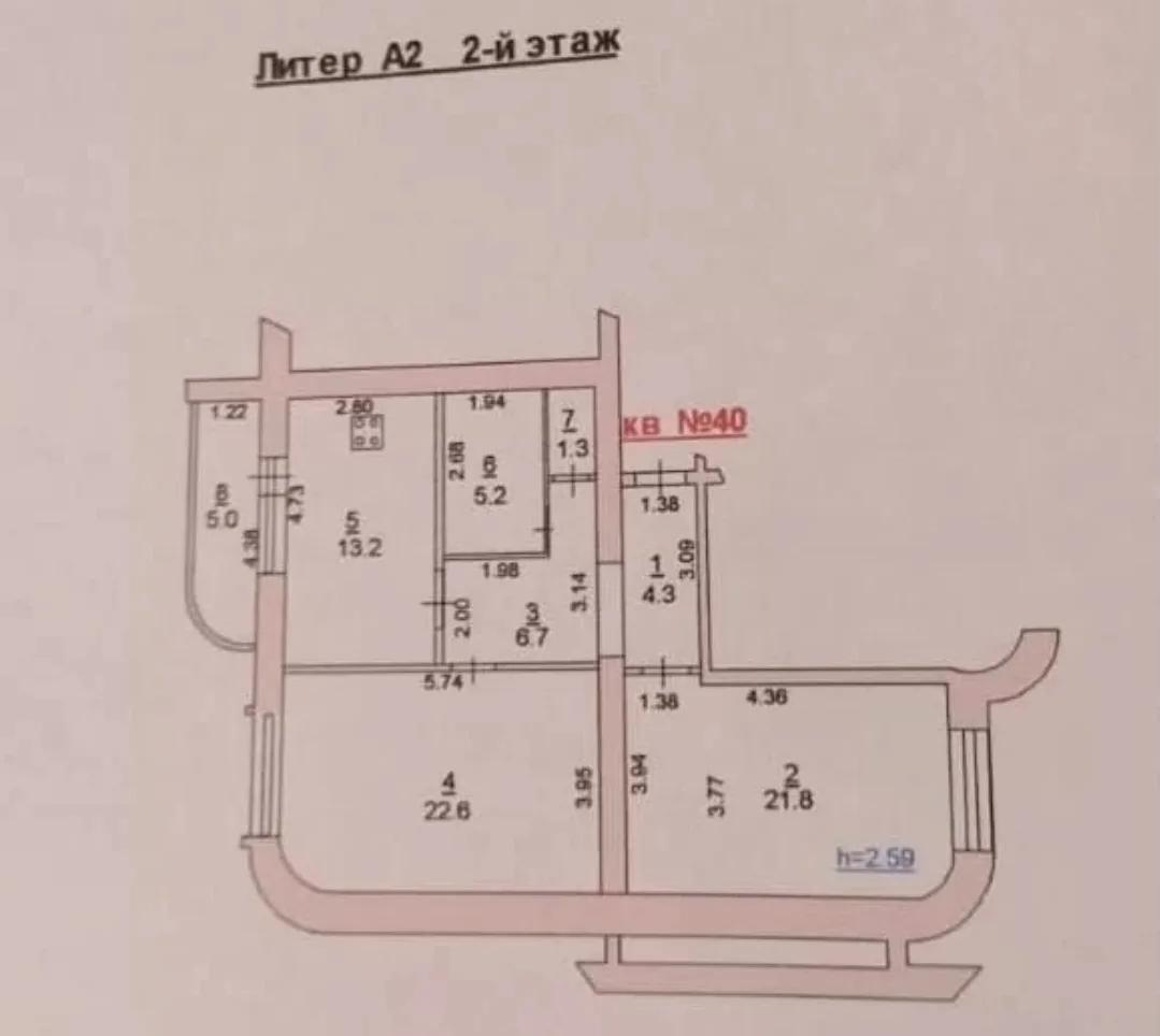 2-комнатная 75.1 м2 в ЖК undefined корпус null этаж 2